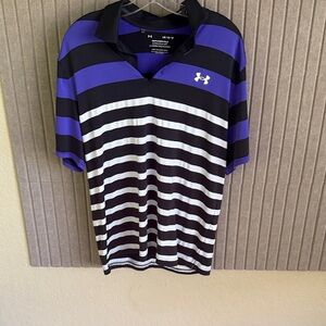Under Armour Men's Polo Shirt - Black and Purple Stripes
